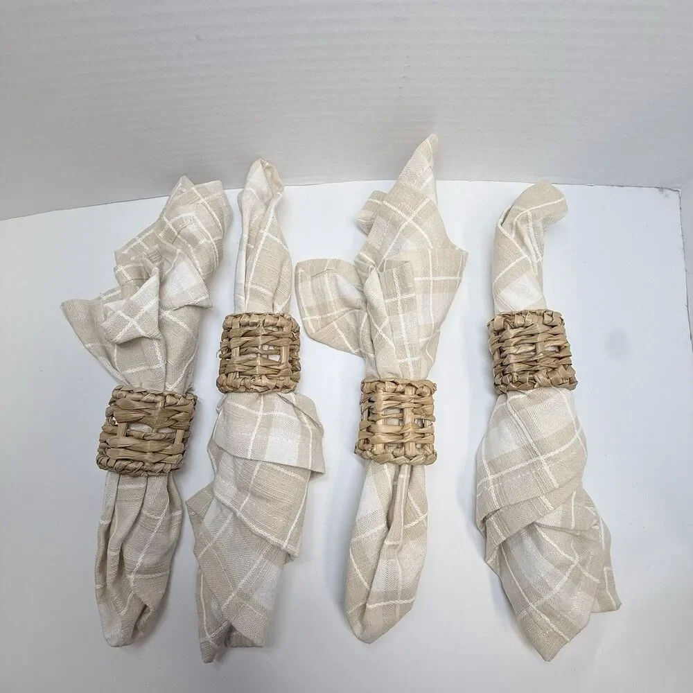 Hearth & Hand With Magnolia 8 Piece Woven Napkin Ring & Cotton Napkin 4 Pc Set